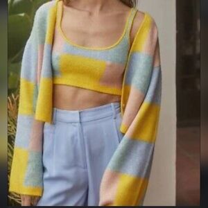 ACOA Collection Sweater Set Womens L/XL Pastel Colorblock Slouchy Cropped Easter